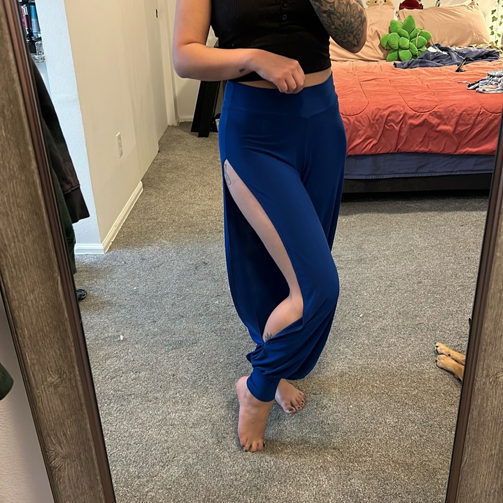 Stretchy, blue, genie pants! Size small but will fit a S/M